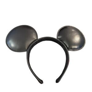 Disney Parks Mickey Mouse Black Leather Ears Headband Walt Disney Logo